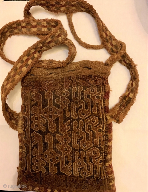 Pre Columbian Chuspa (Chuspas) bag for carrying coca leaves, Inca.  In nice condition.  Wonderful graphics.  Please ask for additional photos.          