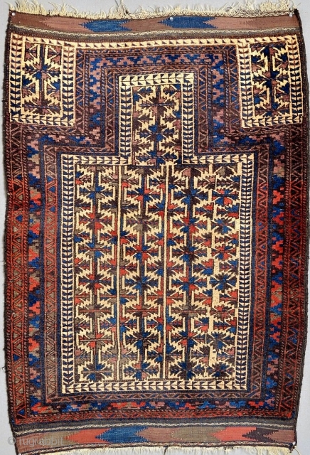 Antique Baluch prayer rug in lovely condition.  All dyes appear natural.                     