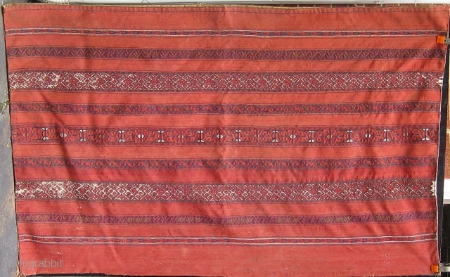 Antique Ersari or Kizil Ayak large flat woven chuval complete with original back.  All dyes appear natural.               