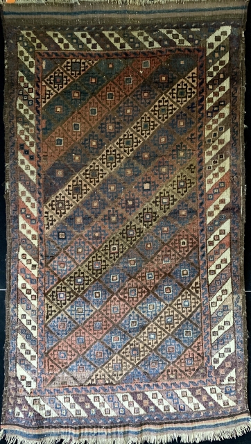 Antique Turkish knotted Baluch carpet with beautiful colors.  Please ask for additional photos.                   