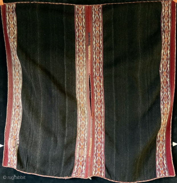 Large antique Aymara or Quechua poncho.  Geometric pattern stripes woven with complementary warps to create a raised texture.  Diamond motif tubular edge binding all around.  Probably very early 20th  ...