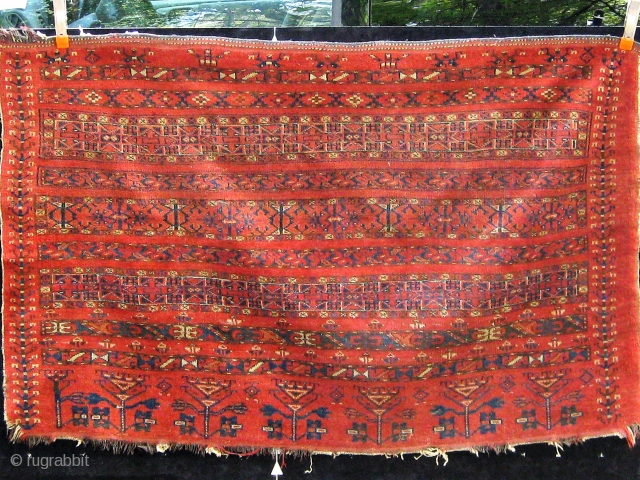Ersari? Beshir? large banded chuval, Middle Amu Darya, 19th century, all dyes natural, complete, unusual vertical bands on each side.  Please ask for additional photos etc. Fresh from a Florida estate. 