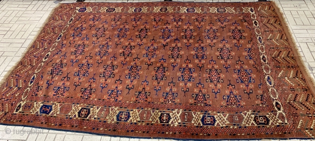 Antique Yomut main carpet with "kepse" gul, circa 1880-1890.  All dyes natural.  Fresh from a Florida estate.  Please ask for additional photos if needed.      