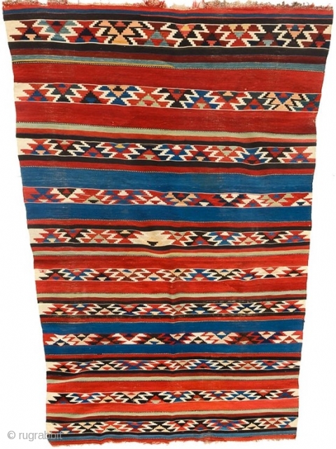 Antique Caucasian Shirvan kilim, circa 1890-1910.  In lovely condition.  All dyes appear natural.  A little smaller than most of this type at 50" by 92".  Please ask for  ...