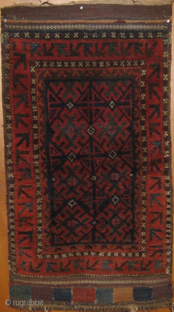 Antique (last quarter of the 19th Century) Beluch (Baluch) balisht face, excellent condition.  Full pile, all dyes natural, with a beautiful green and pale blue.  Larger than most at 23"  ...