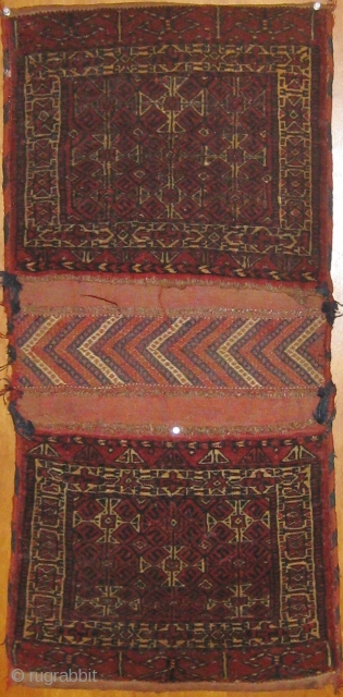 Complete pair of antique Tekke Turkmen khorjin, circa 1900, all natural dyes, with original edges and flat-woven back, good overall condition. 17" by 35".  Please request additional photos if needed.  