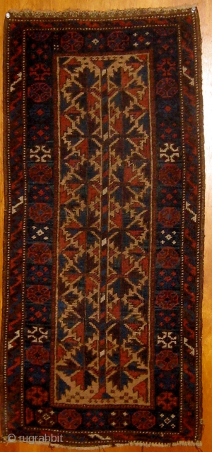 Camel ground Baluch balisht face with "tree of life" design.  Good overall condition, original selvages, all natural dyes, circa 1900. 17" by 38".  Please ask for additional photos   