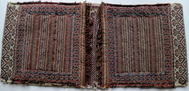 Antique Turkmen Saryk khorjin (saddlebags), circa 1900-1920, flat-woven in various techniques.  Used as grain bags at one point in their early career.  Washed and ready to complement your collection.   ...