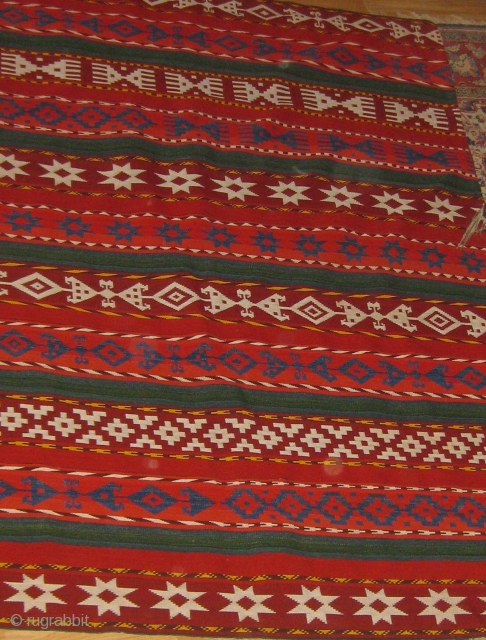 Uzbek Jajim with beautiful colors and in pristine condition.  First quarter of the 20th Century.  67" by 54" roughly.  Please ask for additional photos if needed.    