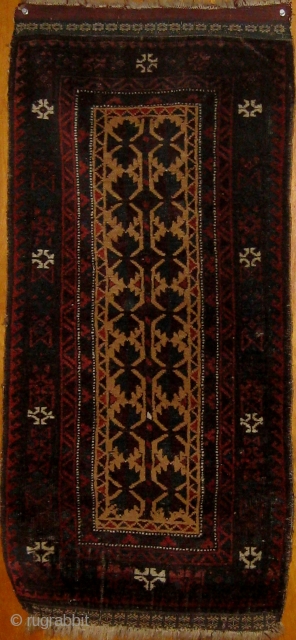 Antique Baluch Balisht front, circa 1890-1910, camel ground, tree of life design, in good condition, mostly full  pile, all dyes natural, ends and sides original.  18" by 38".  Please  ...