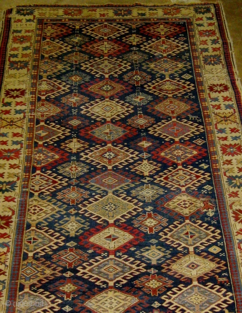 Antique 19th Century Shirvan long rug, dated 1878 (next to last photo), all natural dyes, 104" by 44", mostly original edges, corners and end compromised but restorable, a couple of patches also  ...