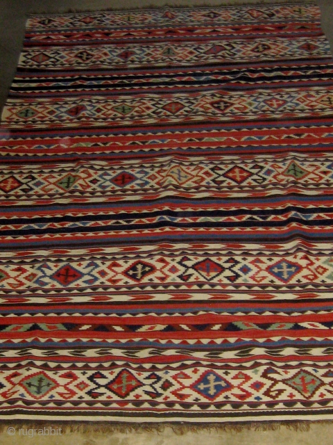 Antique Shirvan kilim, last quarter of the nineteenth century, all natural dyes, in beautiful condition with original ends and sides, 5' 2" by 10' 10".  Please ask for additional photos.  