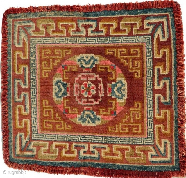 Tibetan sitting square (khagangma), first quarter of the 20th century, in good condition.  Approximately 32" by 29".  Dyes are a mixed bag.  At least 9 colors.  Please ask  ...