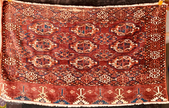 Antique 19th century Kizil Ayak 9 gul chuval, all dyes natural, with traditional well developed chemche secondary gul, and an unusual elem.  Just found.  Please ask for additional photos if  ...