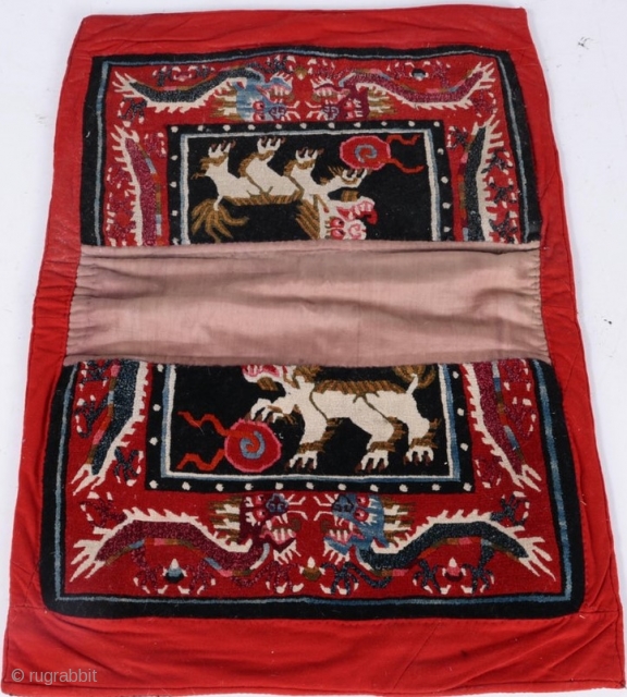 Snow lions and dragons.  Tibetan saddle cover, early 20th century.  Beautiful graphics.  Priced to sell quickly.              