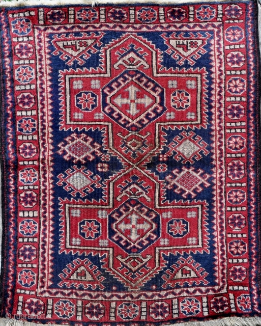 Antique Bergama Anatolian village carpet, circa 1900, all natural dyes, very silky  wool, animals.  36" by 46".  Please ask for additional photos.        
