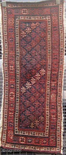 Antique Lur (Luri) panel in soumak weave, circa 1900, ends secured, sides rewound, all  dyes presumably natural, 19" by 46".  Please ask for additional photos if needed.    