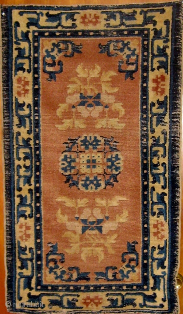 Antique Northern Chinese carpet (Gansu-Kansu), 19th century, all dyes natural, 46" by 26".  Please ask for additional photos.              