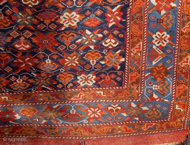 Antique Afshar with rare floral design circa 1880, all dyes natural, original flat weave ends and original sides, in lovely condition, 4'2" by 5'9".  Please ask for additional photos.   