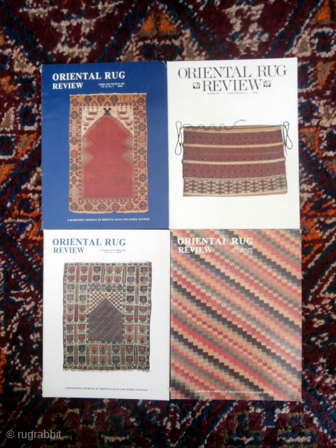  ·

A little bit of fascinating Oriental Rug history --
28 copies of "Oriental Rug Review" from the years 1987 to 1993
available as one lot at 5 euros each, total 140 euros.
Shipping guidlines  ...