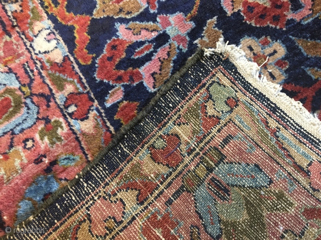 Antique Lilihan rug. 6'3"x4'3". Fine weave. Silky wool. Washed. Good Meaty pile.  Attrition at both ends. One side issue (please refer to photos). No holes or repairs. Floppy handle   