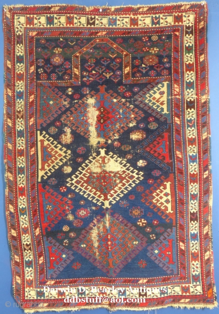 Antique Caucasian Prayer Rug, c. 1875-1900, Interesting but worn.
Price, more photos and details on request...SOLD                  