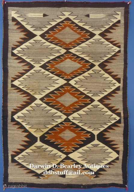 Navajo Regional Weaving, c. 1915-25, 66" X 44", Very Good Condition but it does have t stains on the good side and fade on the other side (see pictures)

PLEASE EMAIL ME DIRECTLY  ...