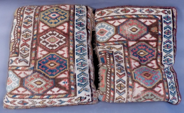 2 large Toss Pillows made from fragments of a Caucasian Rug
Each measures 23" X 19".
                  