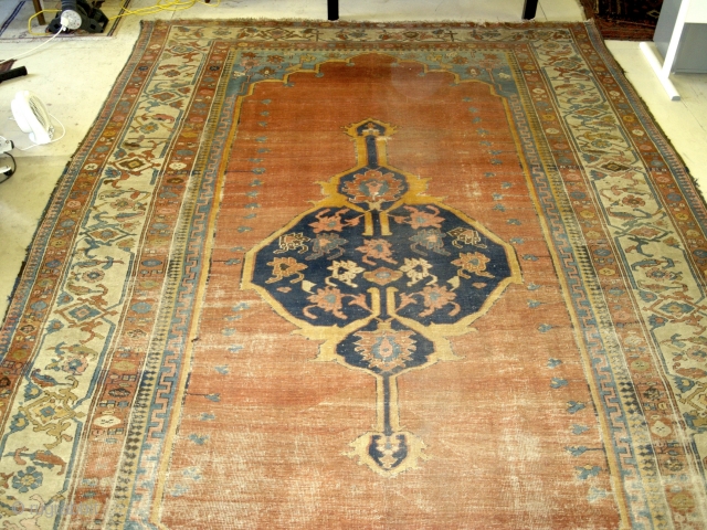 This is a beautiful and subtle example of turn of the century North west Persian craftsmanship, this piece has central medallion with a beautiful and intricate light border throughout, it is in  ...