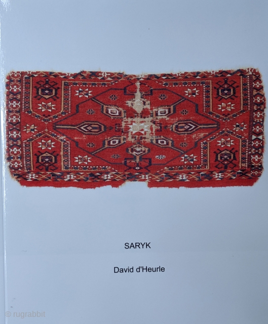 Soft cover book with 56 color plates of presynthetic Saryk weavings: mostly chuvals and torbas with a few mafrash, kapunuk, and one fragmented main rug.  Printed in small batches so availability  ...