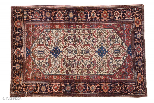 Farahan Sarouk, early 20th, ivory field. Great colors, washed by the best. Several small rewoven areas. 3'3" x 4'10". Contact for more info.          