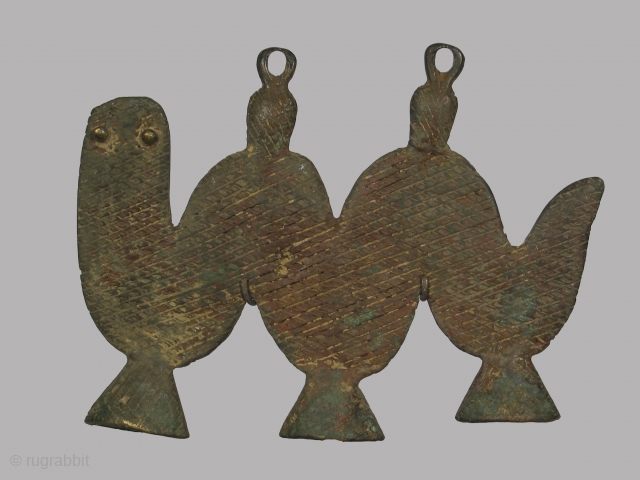 African Lobi tribes bronze metal pendant, depicting a mud fish(?), Burkino Faso, 5 x 7 inches, early 20th century, Condition: good, fine all over even patina.       