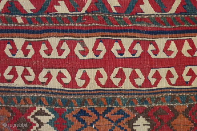 Anatolian kilim,Yuncu tribes, Balikesir region, circa 1800-1850, 51 x 116 inches (130 x 295cm) with a rare multiband design, professionally cleaned with minor restorations throughout the kilim.      