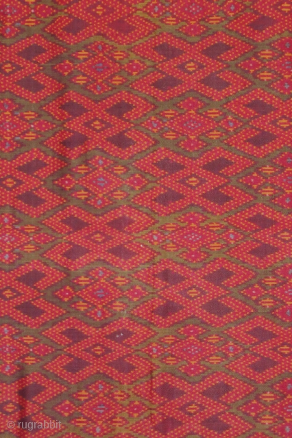 Cambodia, ikat dye patterned silk shawl,  19th century, 36 x 110 inches, excellent condition.                  