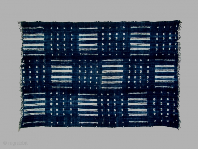 Mantle/wrapper, Baule culture, Ivory Coast, indigo resist dyed patterning, 20th century, 45 x 70 inches.                  