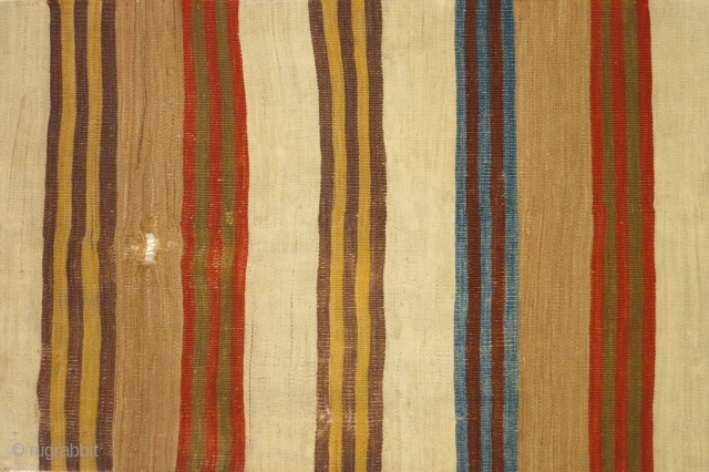 Anatolian striped kilim, 10 feet two inches x 30 inches (310 x 70cm), circa 1800-1850.
There is no differential wear between the two long sides of this kilim, suggesting that it is not  ...