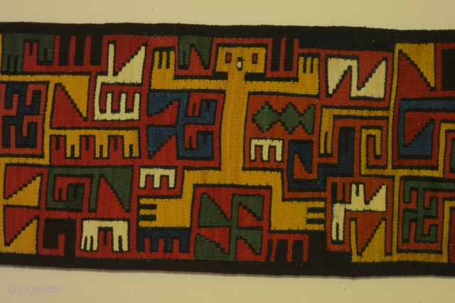 Pre-Columbian Seguas/Nazca complete, exceptionally long mantle border, 10 x 134 inches, in exceptional condition.                   