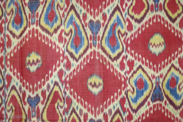 Uzbek ikat wallhanging, Bokara, silk resist dyed warps and cotton wefts, 56 x 83 inches, in excellent condition.               