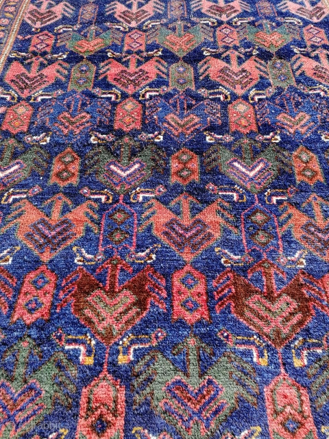 Object: Kurdish Hamedan rug.

Manufacturing area: North West Iran.

Pattern: The midfield consists of a repeated bird/eagle pattern in different colors. The main border consists of stylized flowers, leaves and bothe figures. The secondary  ...