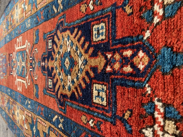 Karadja runner, ca. 1900, or older. Herati borders and traditional (old) medallions. 
Good condition. One small professional repair, partly new overcast along longsides. Otherwise all original. 335 x 81 cm. 
If you  ...