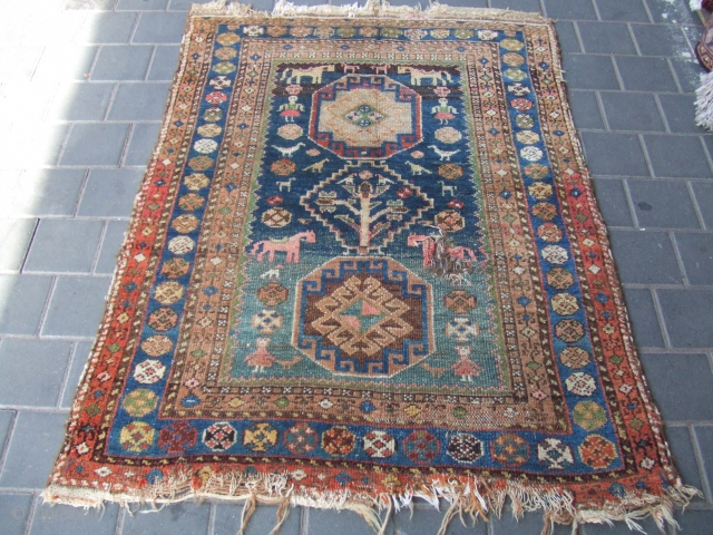 antique Caucasian or kurdish ? size 140x98-cm / 55.1x38.5-inches ask 
                      