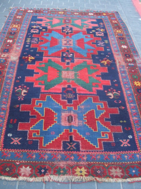 Rare Antique Caucasian Area Rug Carpet wool 1880 stunning antique Caucasian rug Very uniqe design! Size:230x146-cm  / 90.5x57.4-inches Good luck to all 
         