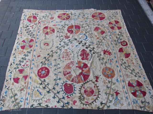 antique uzbek nim suzani fragment . Size:160x160-cm / 62.9x62.9-inches more info please mail me                   