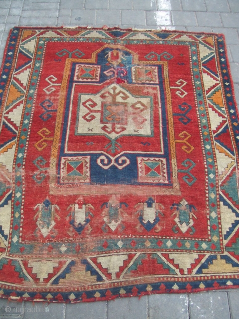 Antique Caucasian kazak prayer rug Size: 147x118-cm / 57.8x46.4-inches
The carpet has been fixed in some places(as you can see on the pictures)
Good luck to all Best Offer      