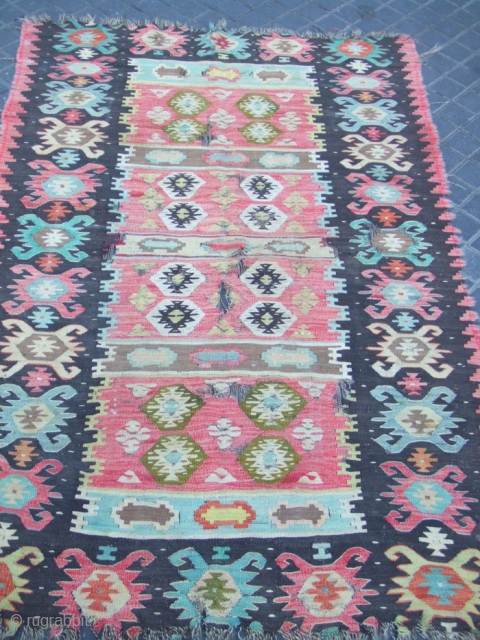 antique turkish wool kilim rug georgeous color size:155x100-cm / 61.0x39.3-inches                       