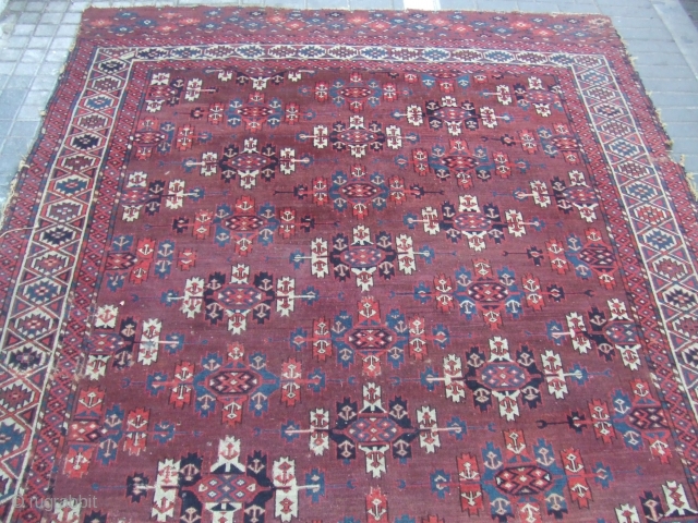 ANTIQUE YOMUD CARPET TURKESTAN 1880
Size:270x180-cm  /106.2x70.8-inches
Very unique, carpet for collectors.         
The rug has hole in some places(as you can see on the pictures)
Good  ...