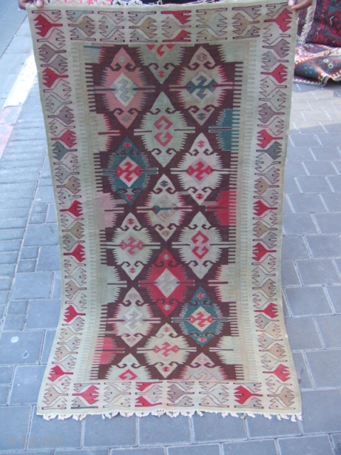 Antique turkish Kilim 
Size:138x74-cm / 54.3x29.1-inches
The kilim in very good condition , as you can see on the picture the kilim has a (minor stains)The kilim has been fixed in some places,  ...