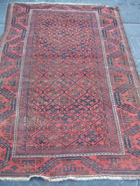 ANTIQUE BALUCH WOOL CARPET Size: 186x117-cm / 73.2x46.0-inches
                         