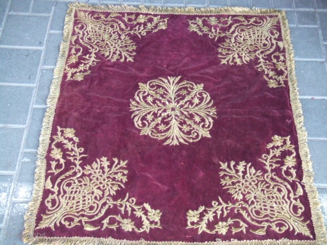 mid 19 or earlyer embroidered fabrics on velvet metal (silver ) size:80x70-cm 31.4x27.5-inches  mint condition                 