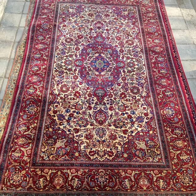 Antique pure silk Kashan rug                            